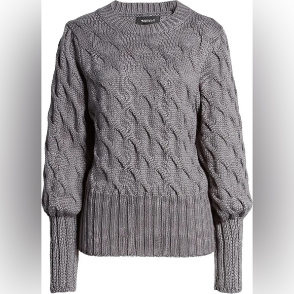 Nordstrom 4SI3NNA Drea Cable Knit Gray Sweater, Bishop Sleeves - Picture 5 of 14